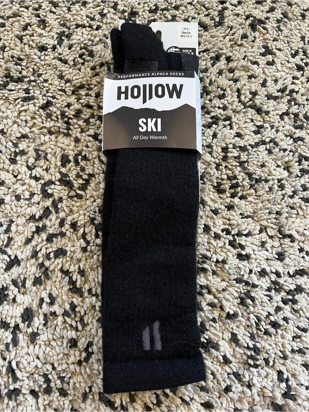 Hollow Alpaca Ski Socks All Day Warmth Black Size XL